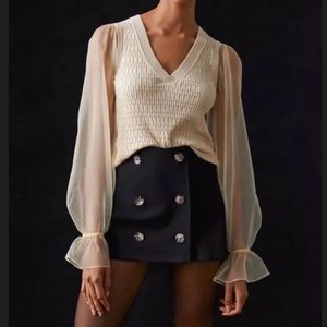 Anthropologie Maeve Cable-knit Sheer Sleeve Sweater